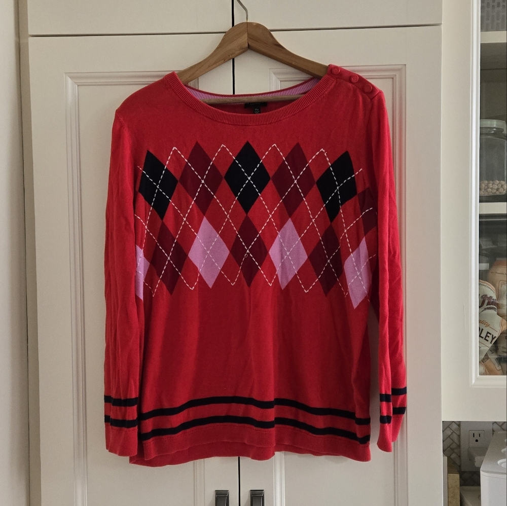 Talbots Red Cotton Lightweight Argyle Sweater, Size 1XP